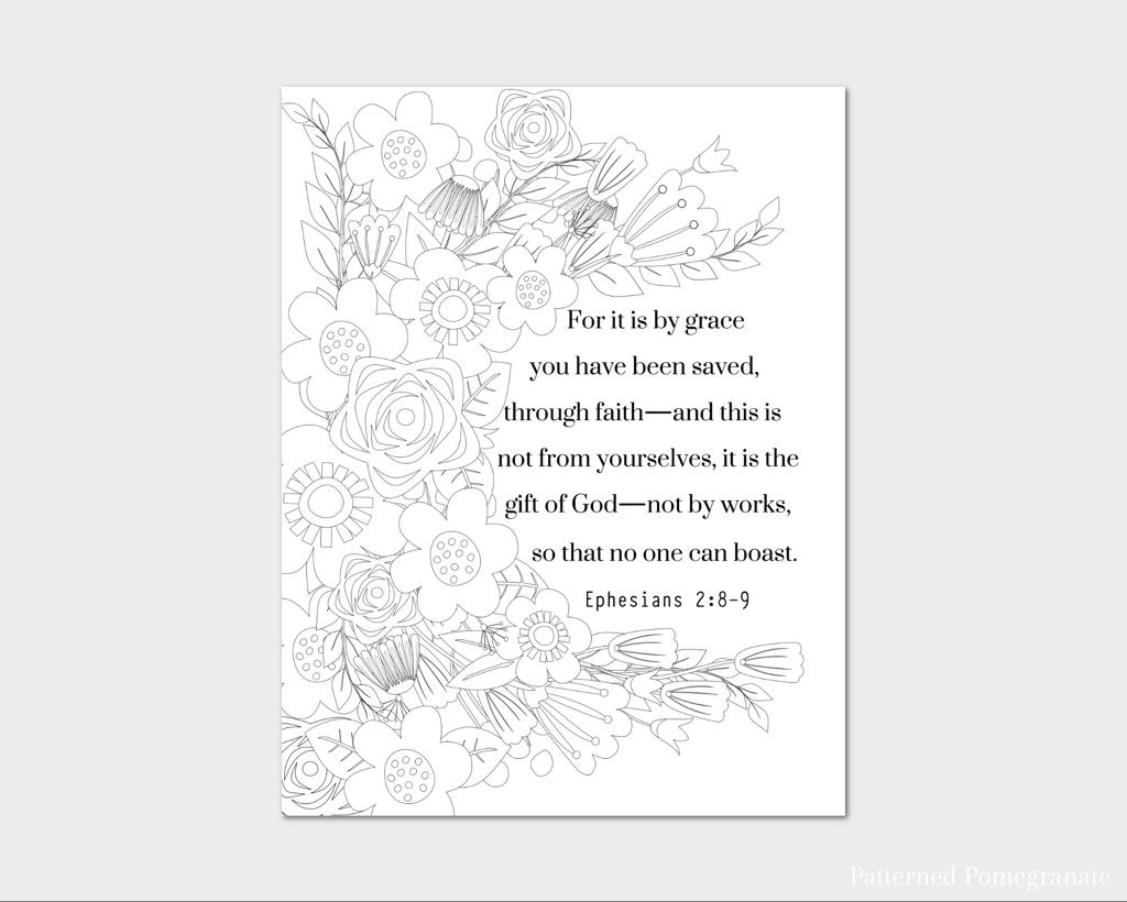 Patterned Pomegranate Printable Scripture Coloring Sheet Ephesians 2